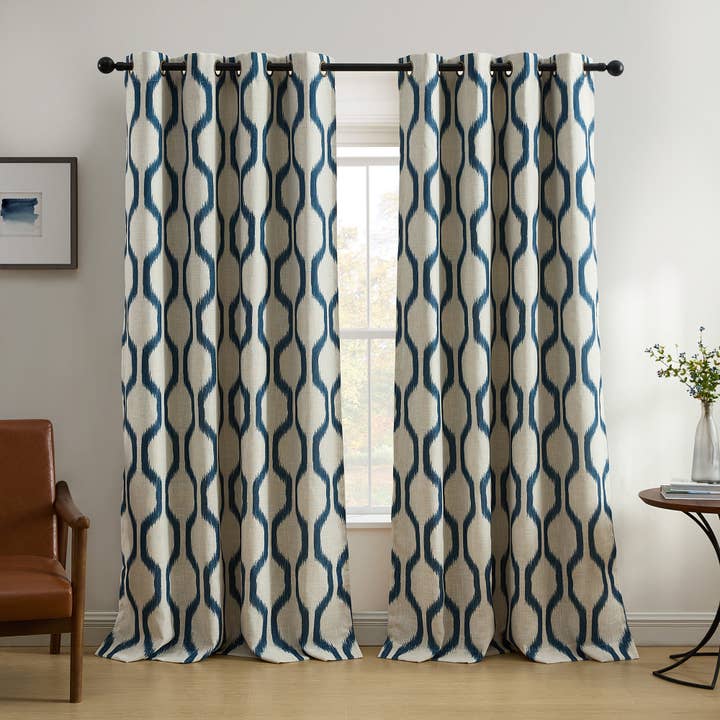 Elrene Home Fashions - Wholesale Curtain - Renzo Ikat Geometric Linen Room Darkening Window Curtain