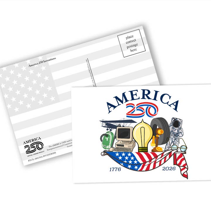 Carte postale des inventions America250™ pour la vente par Nelson Gifts Wholesale