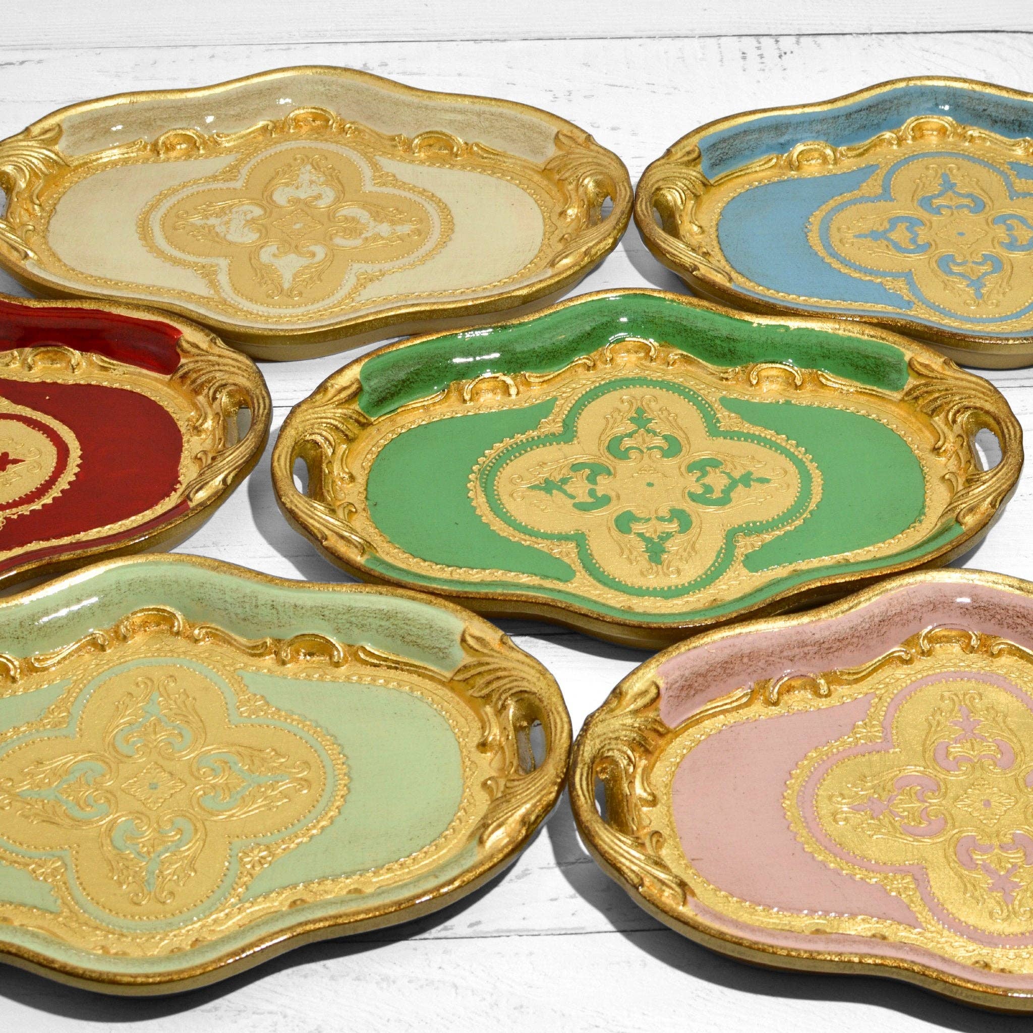 Via Graceffo - Venta al por mayor Bandejas decorativas - Bandeja ovalada pequeña de madera florentina con asas9