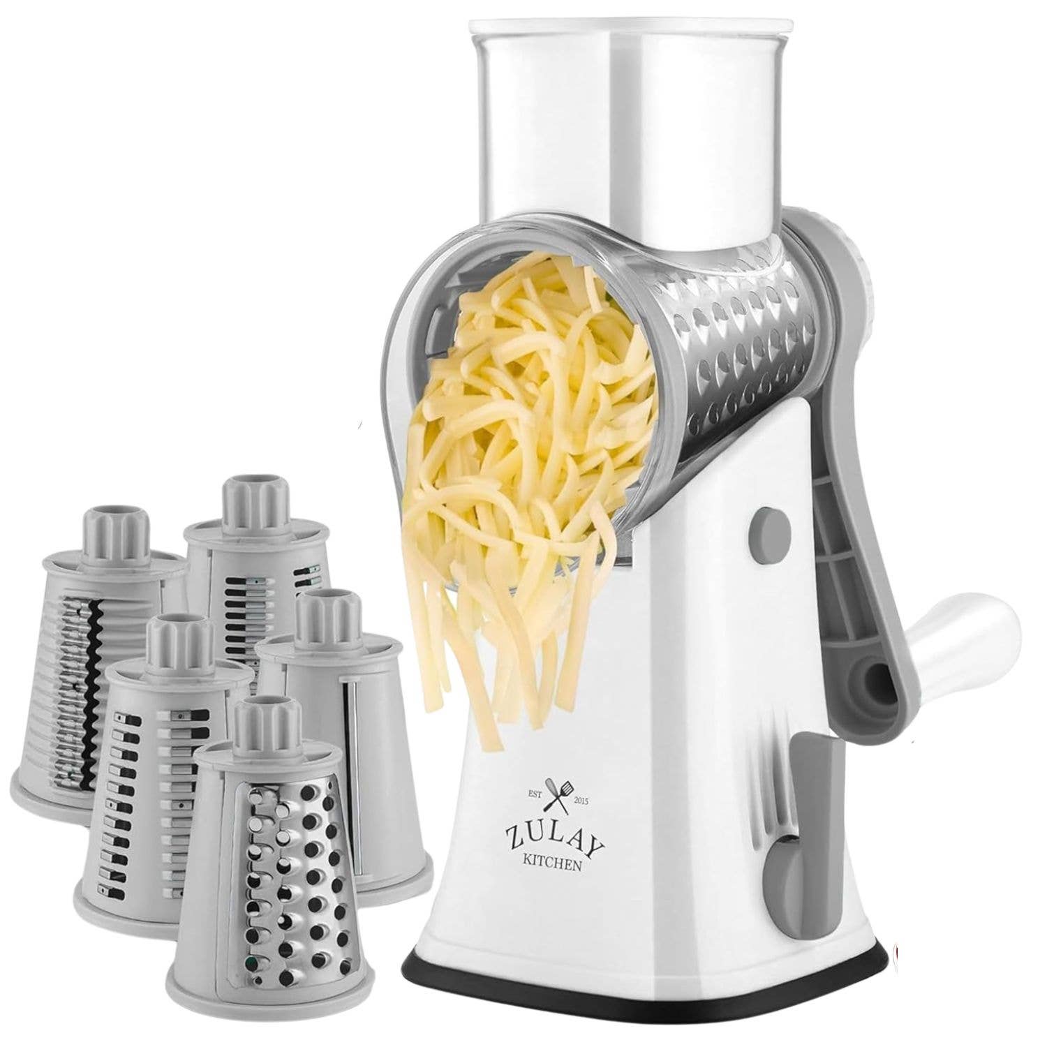 Zulay Kitchen - Vendita all'ingrosso Grattuge - Grattugia rotativa per formaggio con 5 tamburi intercambiabili14