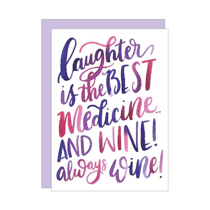 Laughter + Wine wenskaart voor wholesale door Katie Elizabeth Lettering
