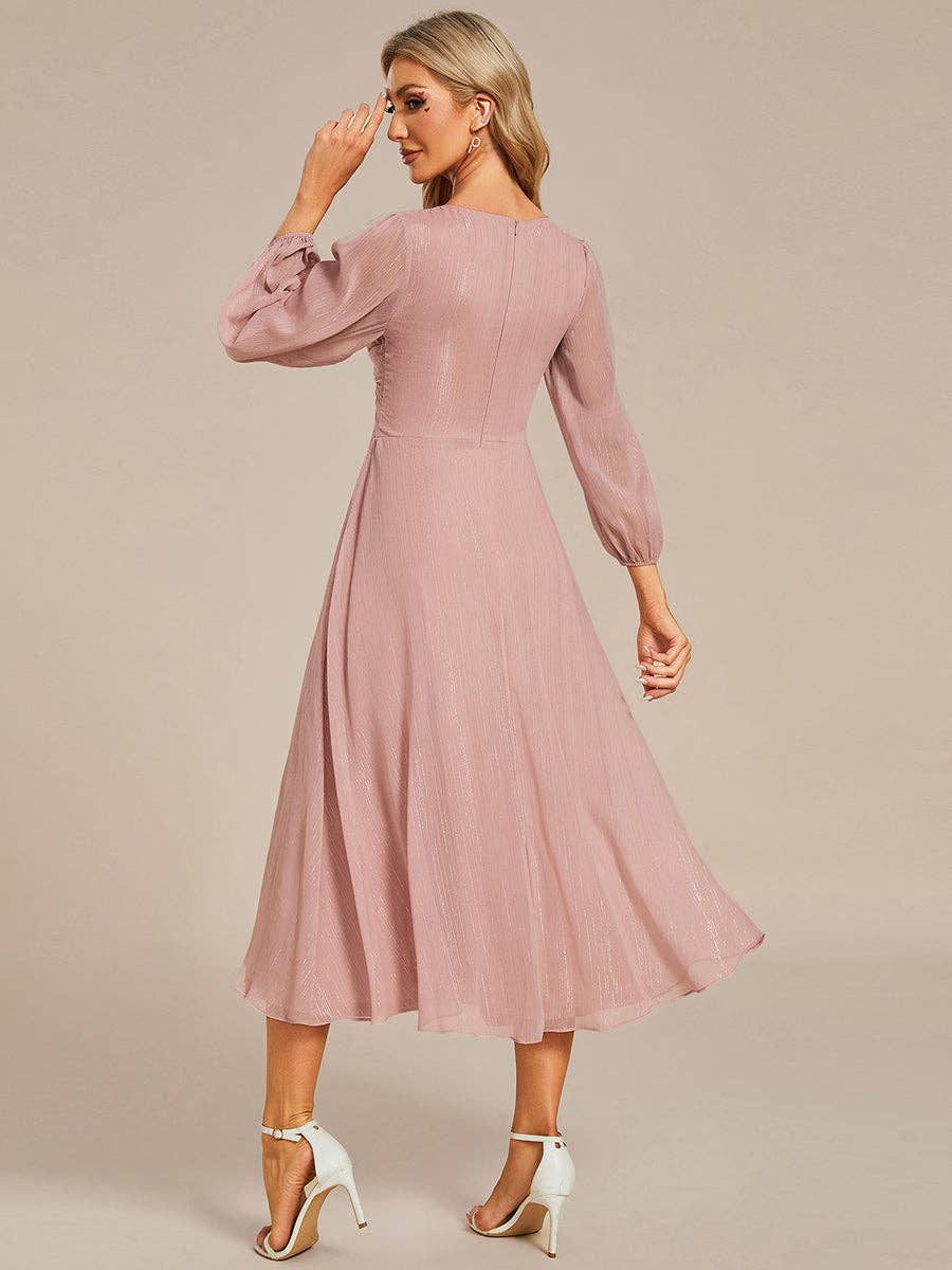 Ever-Pretty - Vente Robe de soirée – femme - Robe scintillante en mousseline pour invitée de mariage à manches longues4