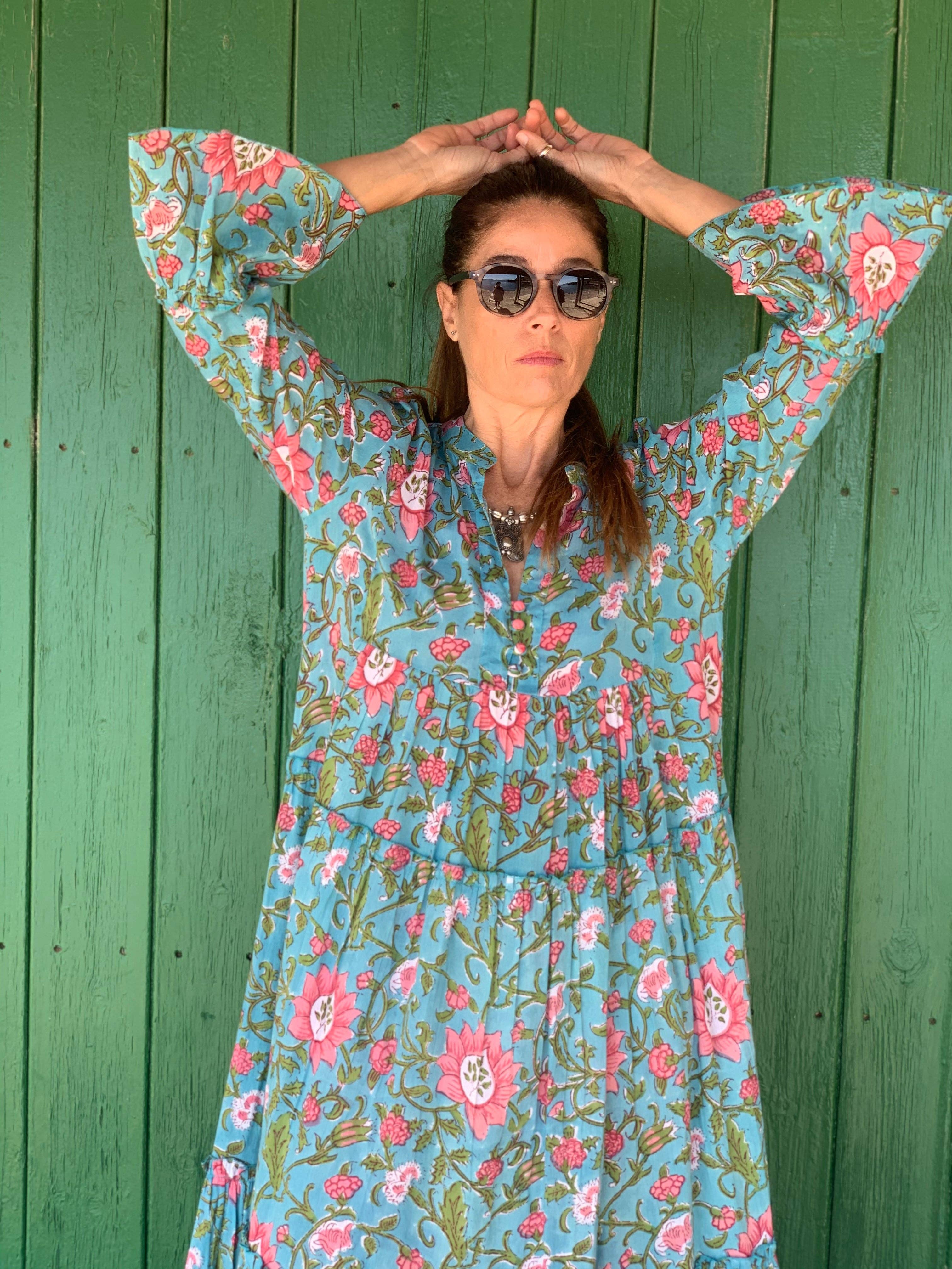 Aurobelle Ibiza - Wholesale Dress - Women's - Geo  dress  long  Hope turquoise cotton5