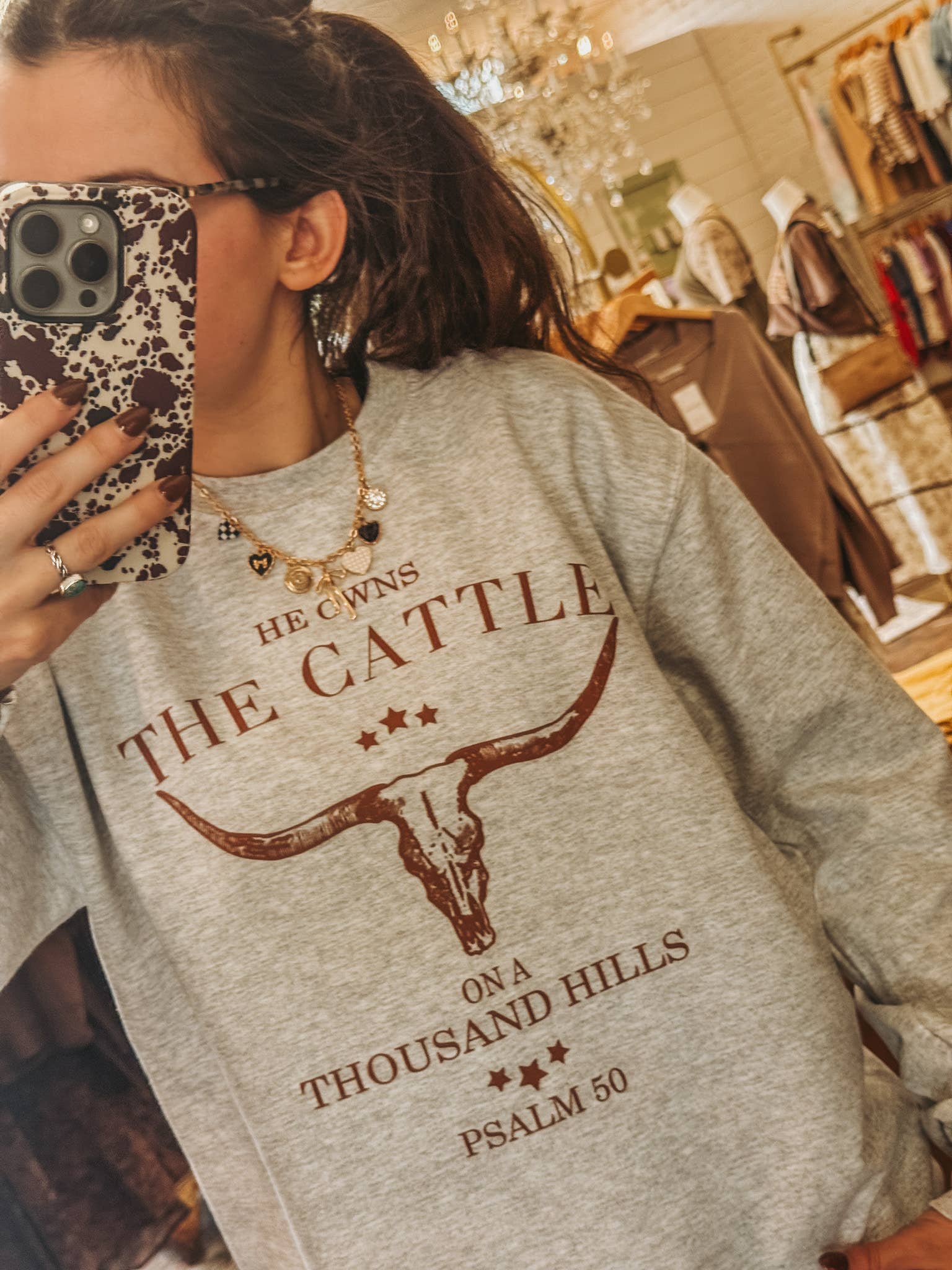 Amy Anne Apparel Inc - Wholesale Graphic Sweatshirt - Women's - He Owns The Cattle Crew Neck Sweatshirt1