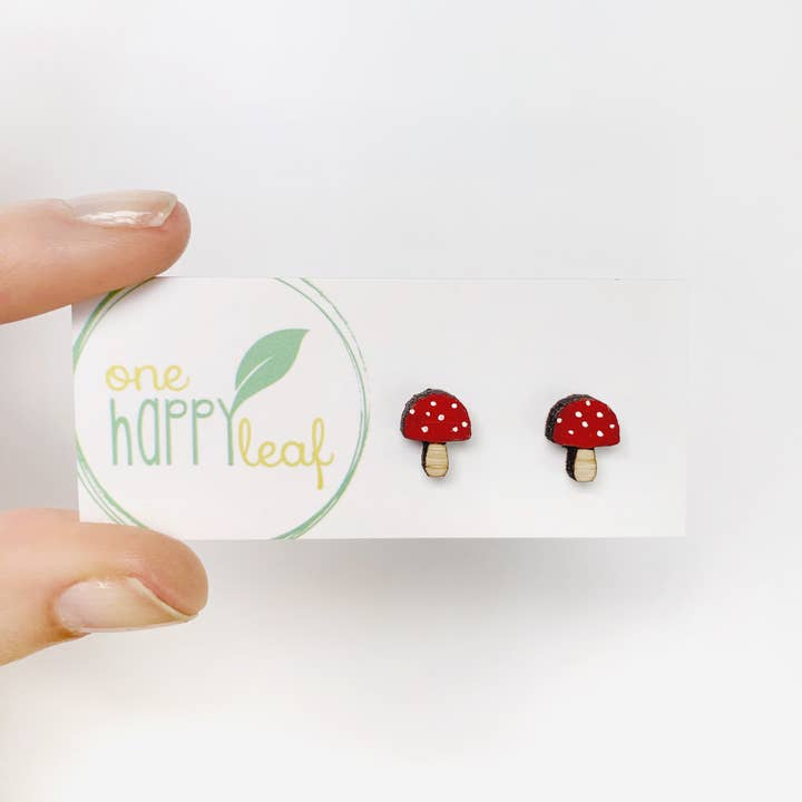 Mushroom earring studs, fungi earrings, mushroom studs for wholesale by One Happy Leaf