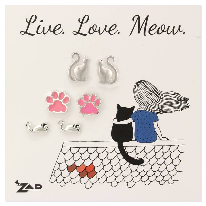 ZAD - Wholesale Jewelry Set - Feline Friend Enamel Post Earrings Set