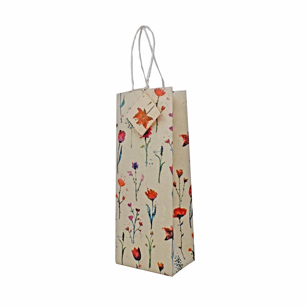 Fair to Trade Ltd – wholesale Gift bag – Handmade Lokta Paper Gift Bag Red flowers on Beige 2 Sizes4