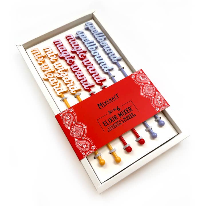 MixCraft - Wholesale Drink Stirrer - Elixir Mixers Colorful Words Set of 6