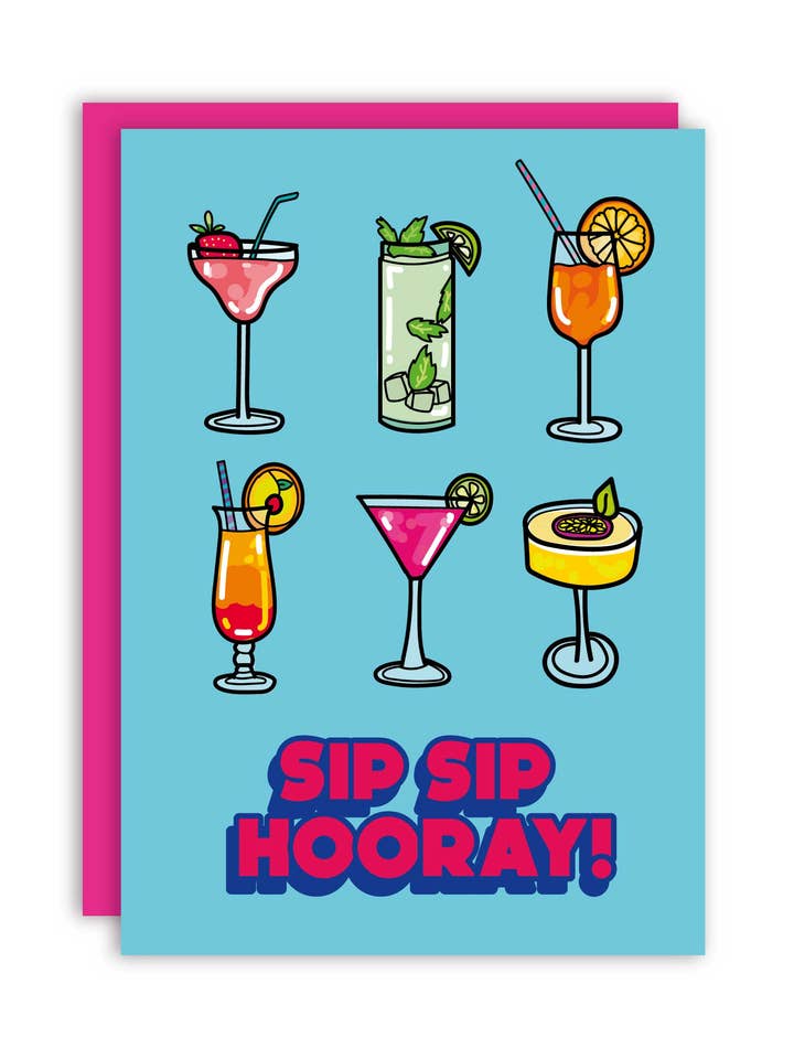 Sip Sip Hooray! Cocktails Summer Greeting Card for wholesale by Studio Soph (We Pay Your Import Fees - We Ship DDP)
