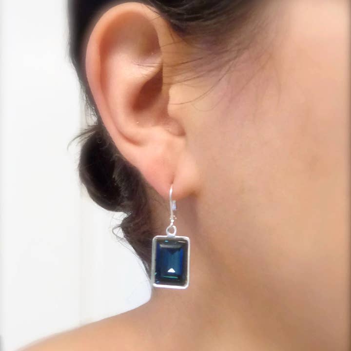 Love Your BlingĀ® - Wholesale Dangle Earrings - Navy Blue Baguette Crystal Earrings - Bridesmaid Jewelry - Weddings - Swarovski Crystal - Swarovski Earrings - Dark Blue Earrings2
