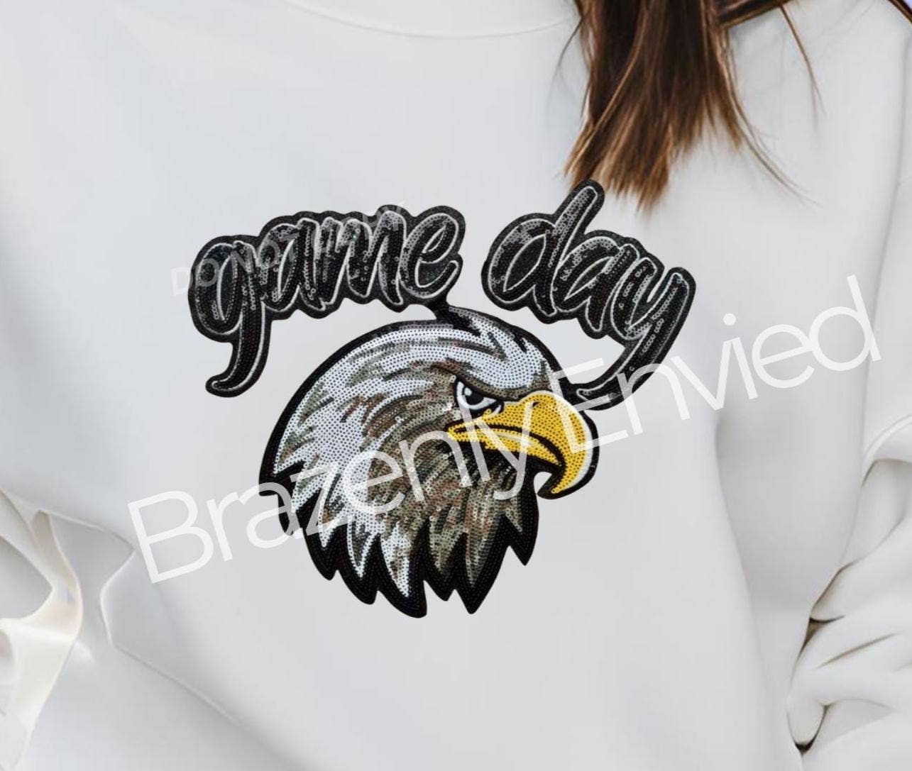 Brazenly Envied - Wholesale Patch - Sequin Eagle Iron-On Patch: Game Day Apparel (11.75" W x 10.5" H ) DIY Trendy Patch Iron on Patcg2
