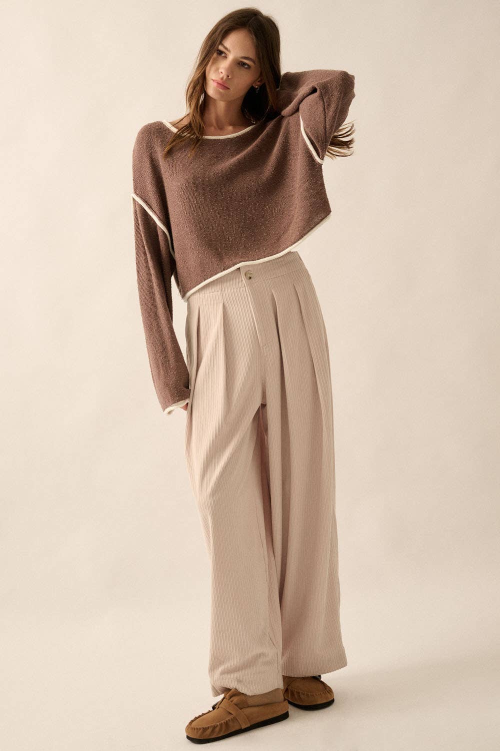 Promesa USA - Wholesale Knit Sweater - Women's - Loose Knit Boat Neck Exposed Seam Crop Sweater8