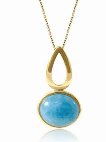 Larimar Large Gold Pendant Mystic for wholesale by Larimar Magic