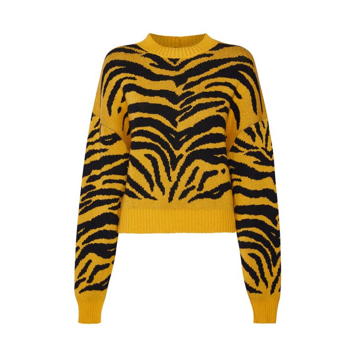 Jersey corto jacquard de tigre amarillo y negro para venta al por mayor de Sveta Milano