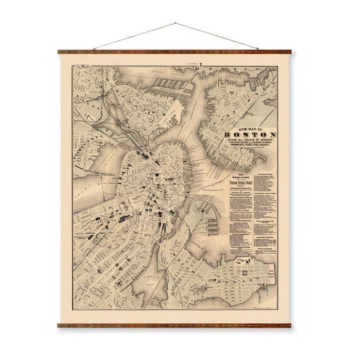 Boston City Map Vintage City Map on Ready to Hang Roll Down Canvas Decorative Wall Decor Map Scroll of Massachusetts for wholesale by Maps Vintage
