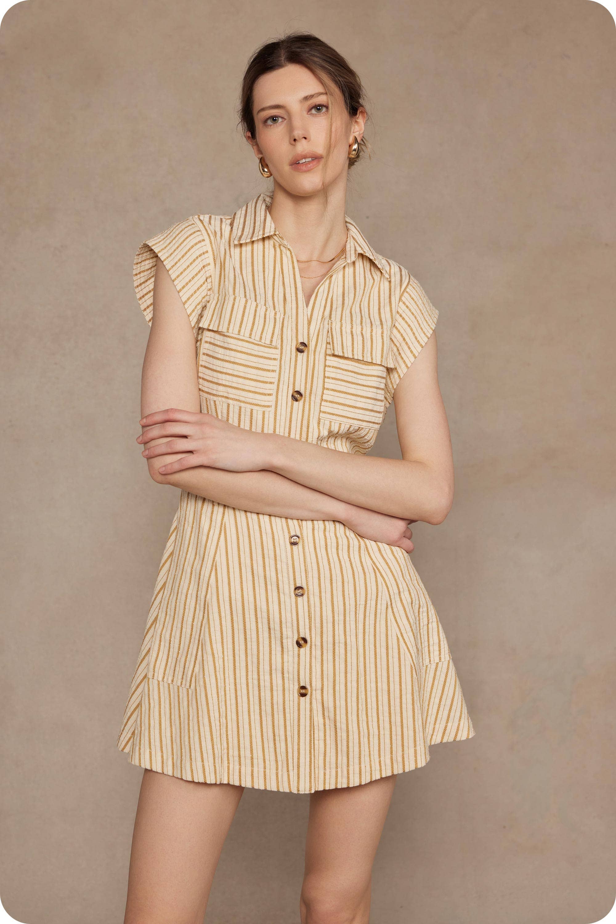 Strut & Bolt - Wholesale Dress - Women's - Top-Stitch Sleeveless Stripe Cotton Mini Dress24