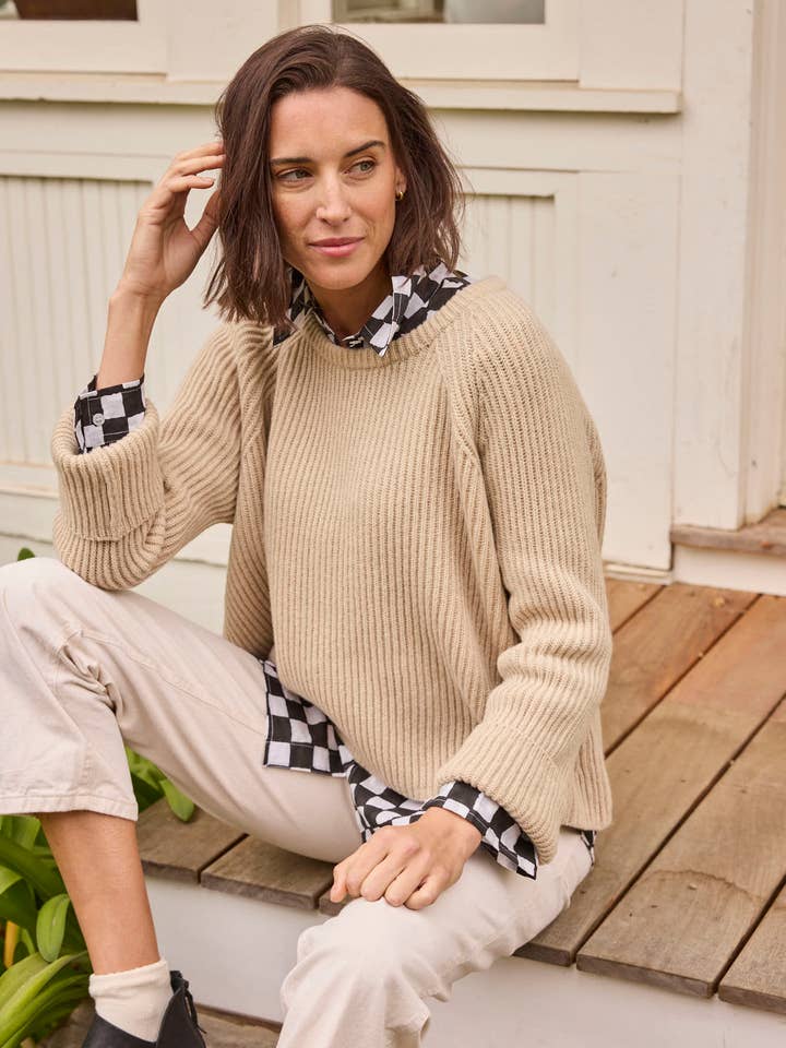 Montauk Shaker återvunnen kashmirtröja - Havregryn för wholesale av and for Good