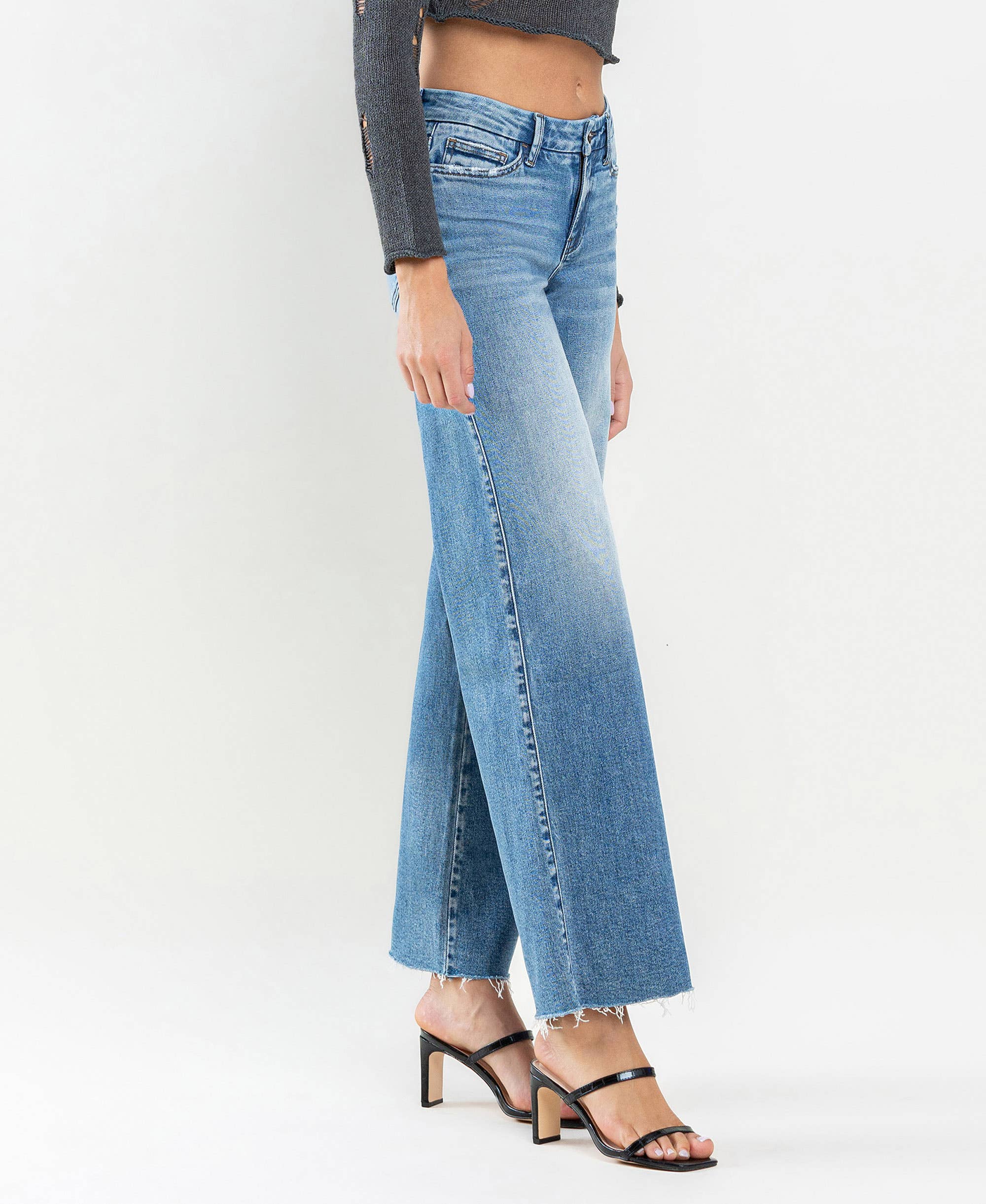 VOUCHSAFE MID RISE CLEAN CUT RAW HEM WIDE JEANS T6017 for wholesale on Faire6