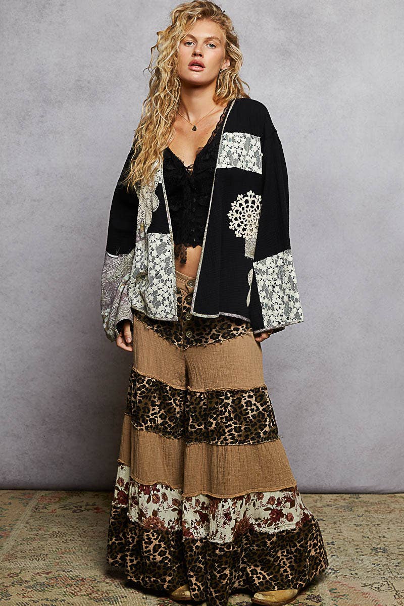 Pol Clothing - Wholesale Cardigan - Women's - Long sleeve double gauze crochet patch cardigan woven top3