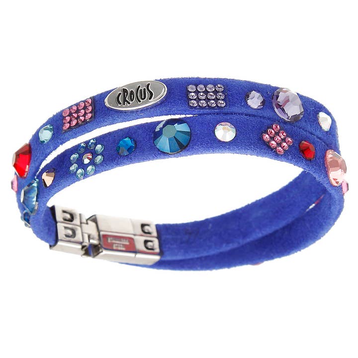 Leren armband „Patchwork” dubbel blauw voor wholesale door Crocus