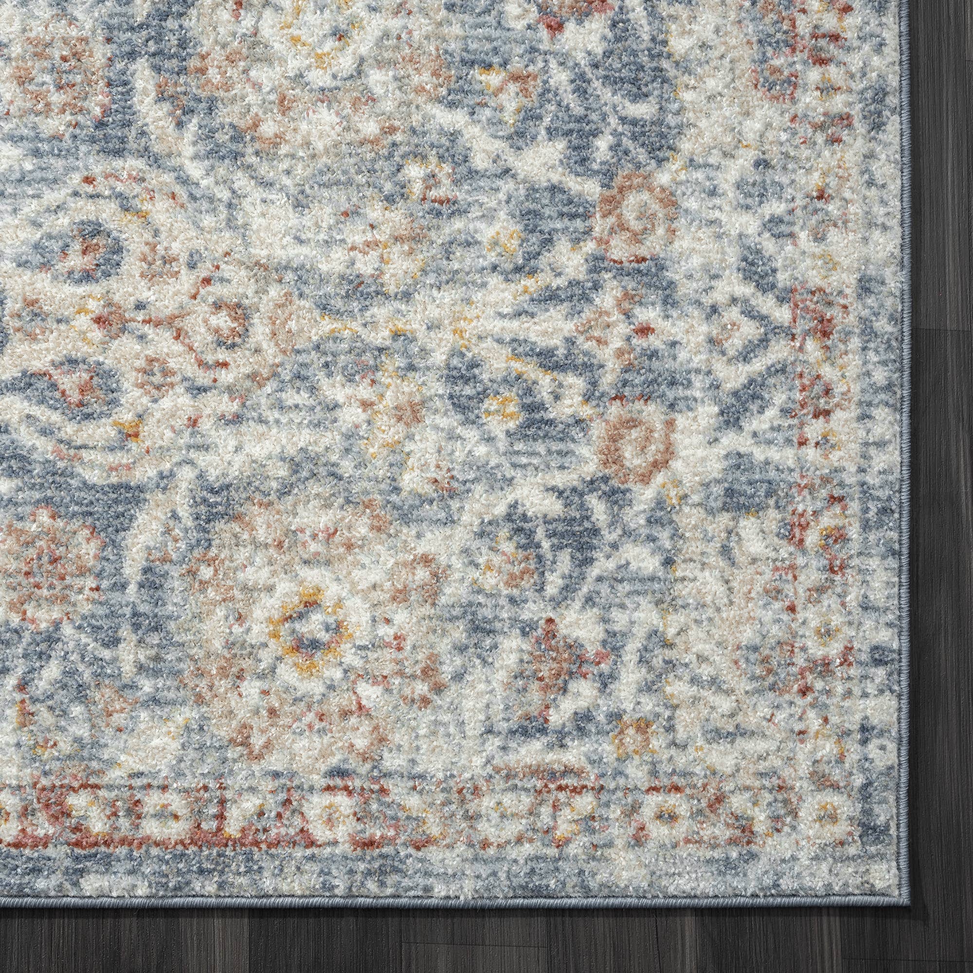 Abani Rugs - Vente Tapis - Tapis de zone floral vintage bleu et beige Abani Milas2