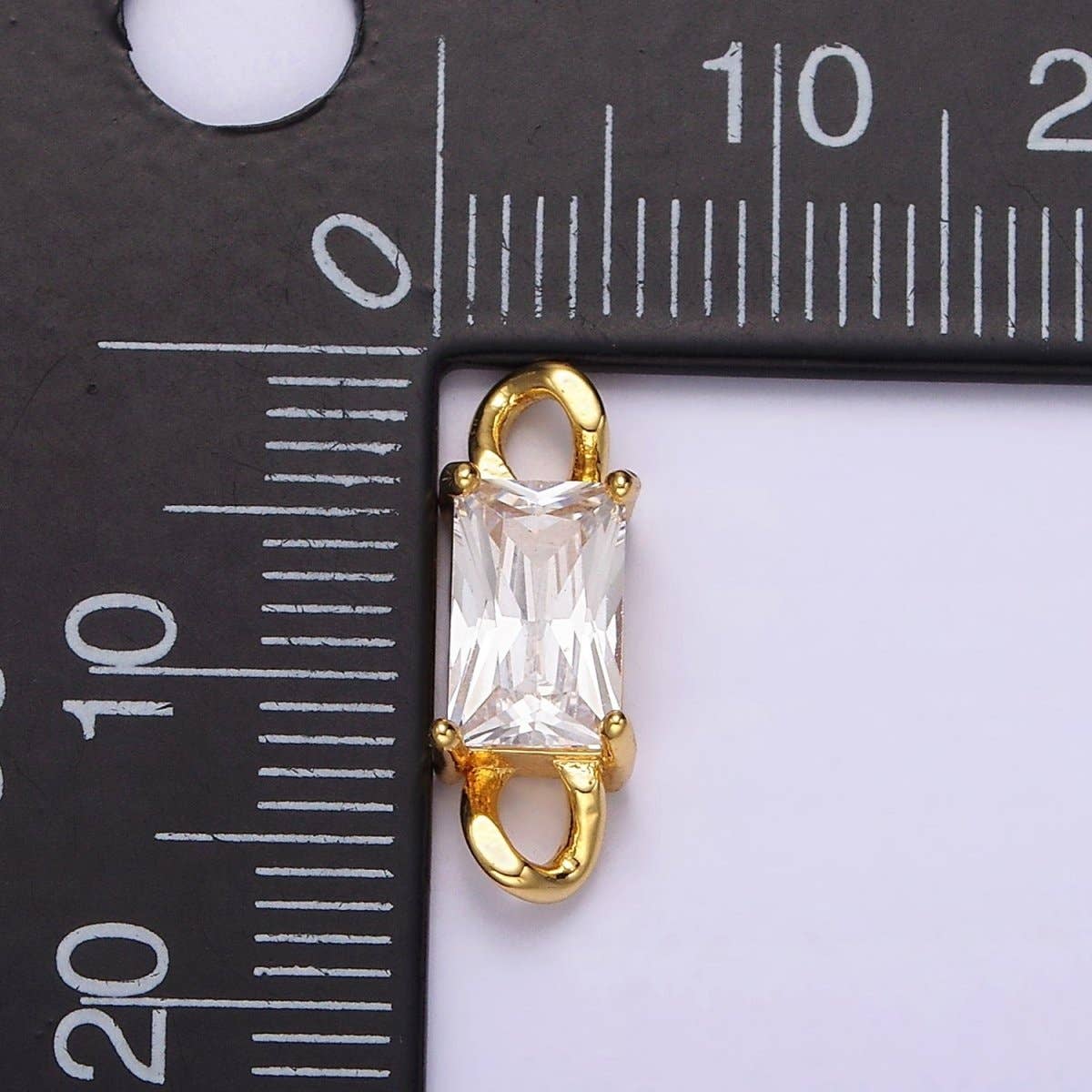 Aim Eternal - Wholesale Individual Charm/Pendant - 24K Gold Filled Clear CZ Baguette Curb Link Loop Connector | G7981