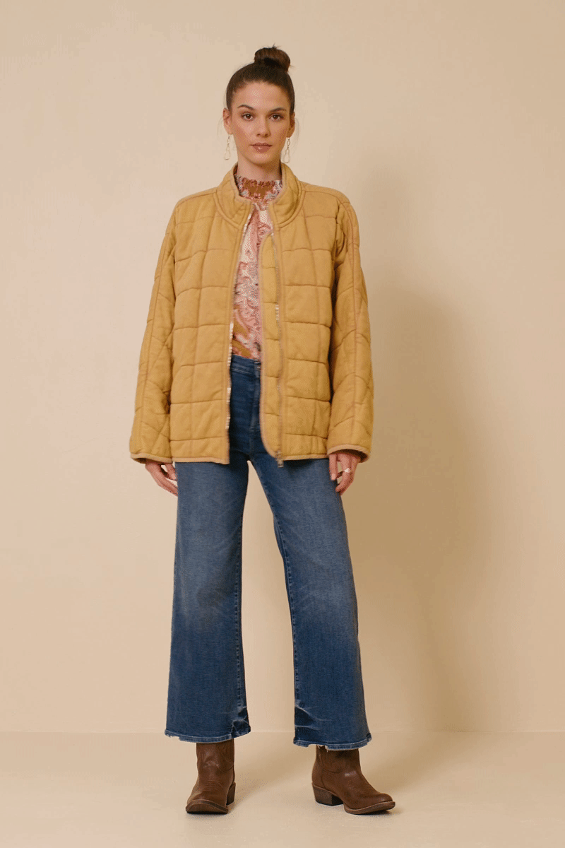 Taupe Womens Quilted Zip Up Padded Jacket for wholesale on Faire1