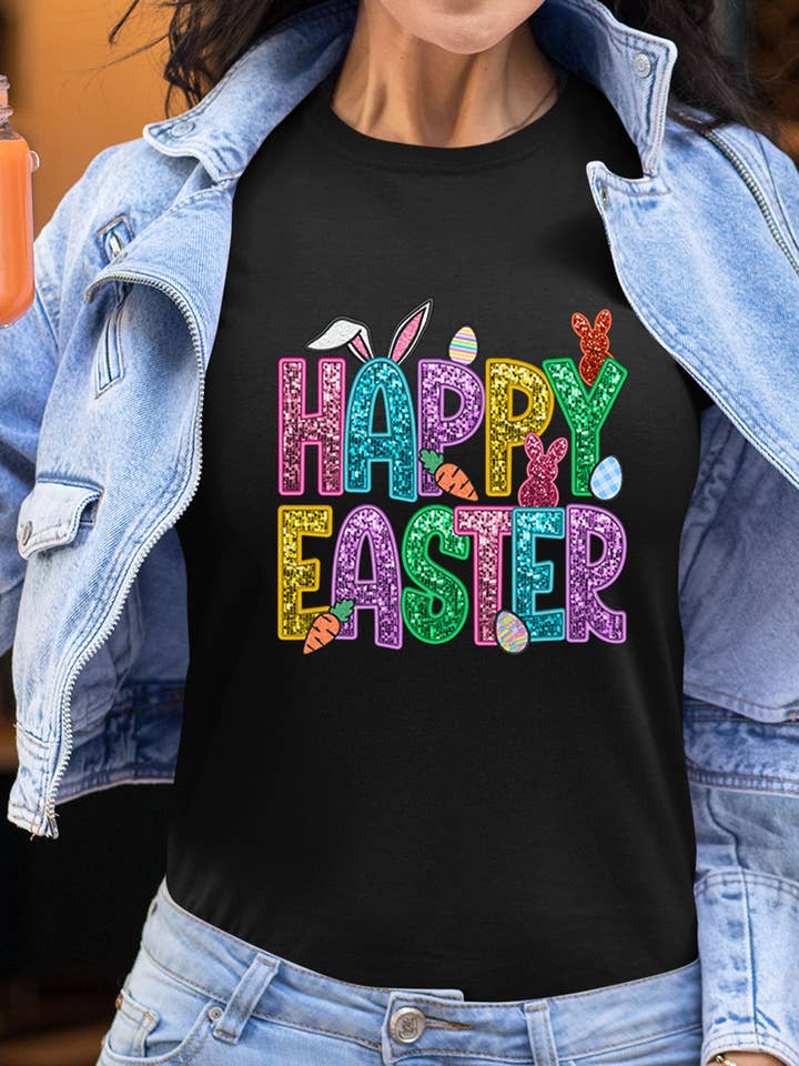 T-shirt med rund hals til kvinder | Påske pailletter for engroshandel hos IALD