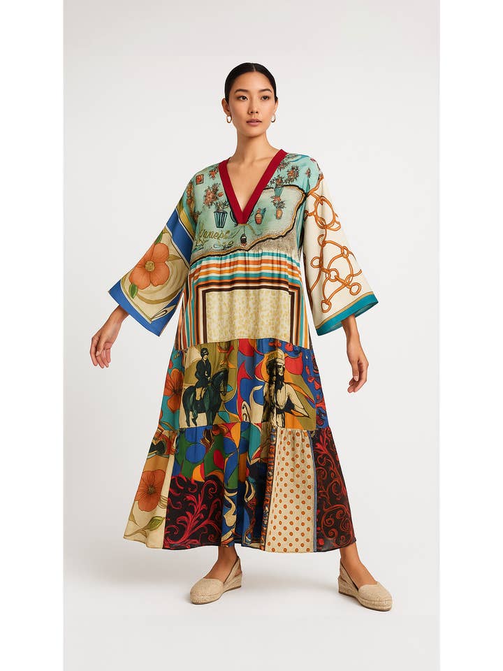 Beige & Co Thai Crafts - Wholesale Dress – Women's - Upcycled Silk Scarf Patchwork Maxi Dress – One-of-a-Kind