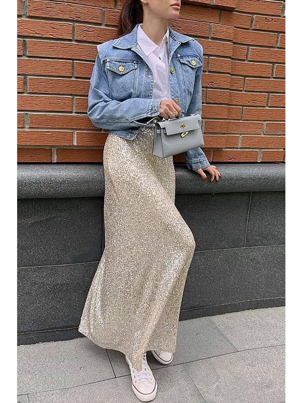 Queen Fashion - Wholesale Rok - Dames - lange rok met pailletten16