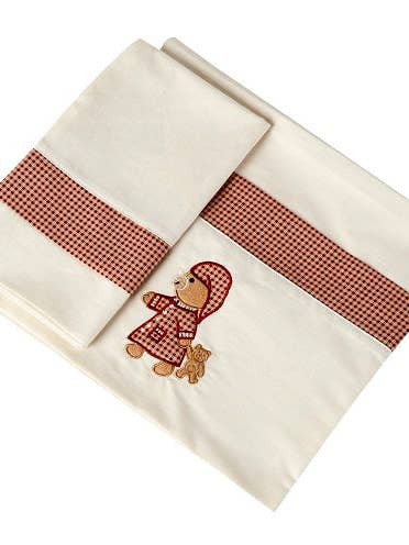 Baby crib sheet set 70 cm (2 pcs.) in beige background and embroidered teddy bear, made of premium quality cotton for wholesale by Sandra Adrubau