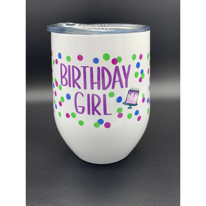 Stemless Wine White - Birthday Girl rose/vert pour la vente par tinted pearl DESIGNS