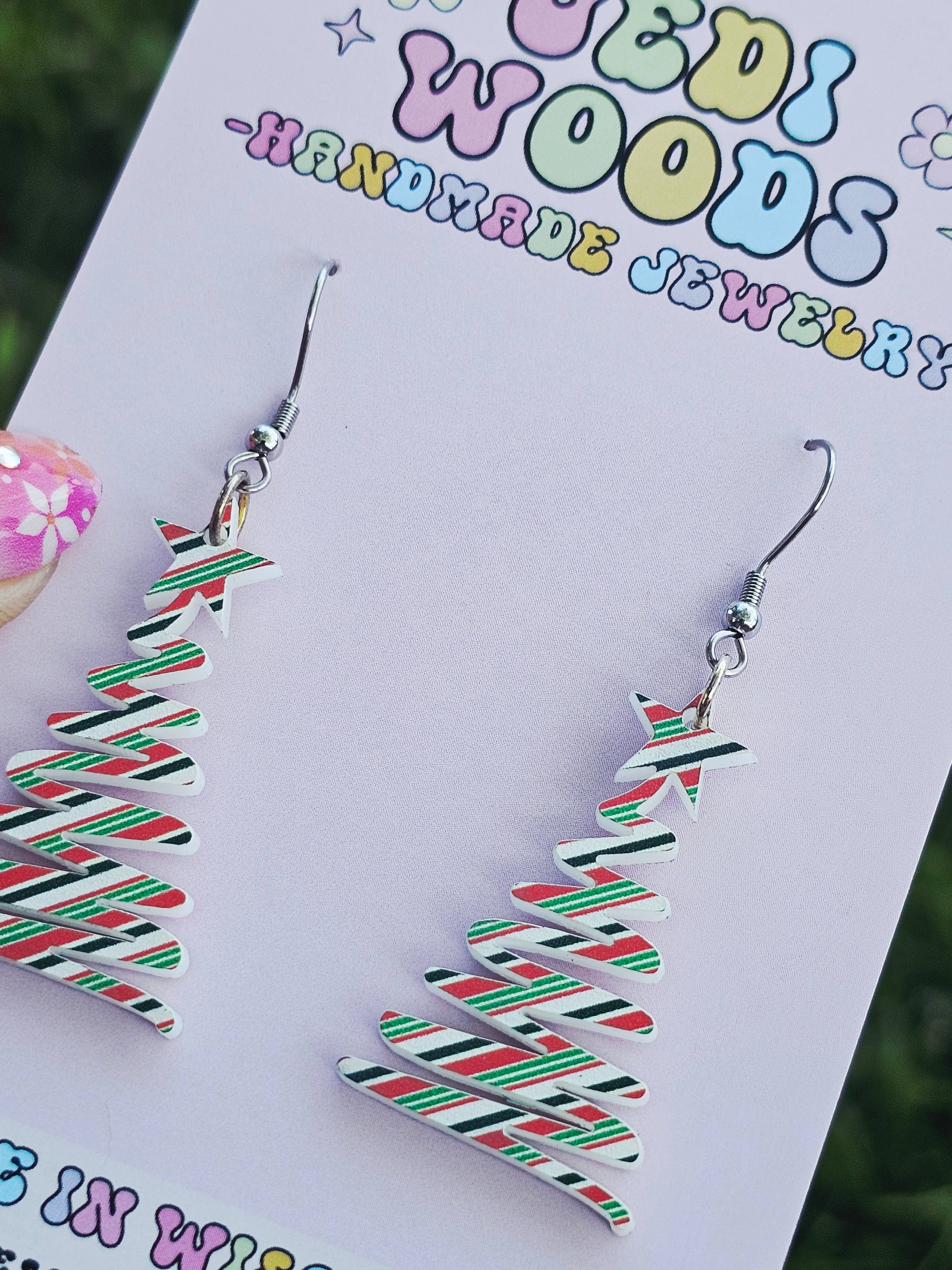 Jedi Woods LLC – Brincos de argola por atacado – Brincos de Árvore de Natal Ondulada Multicolorida3