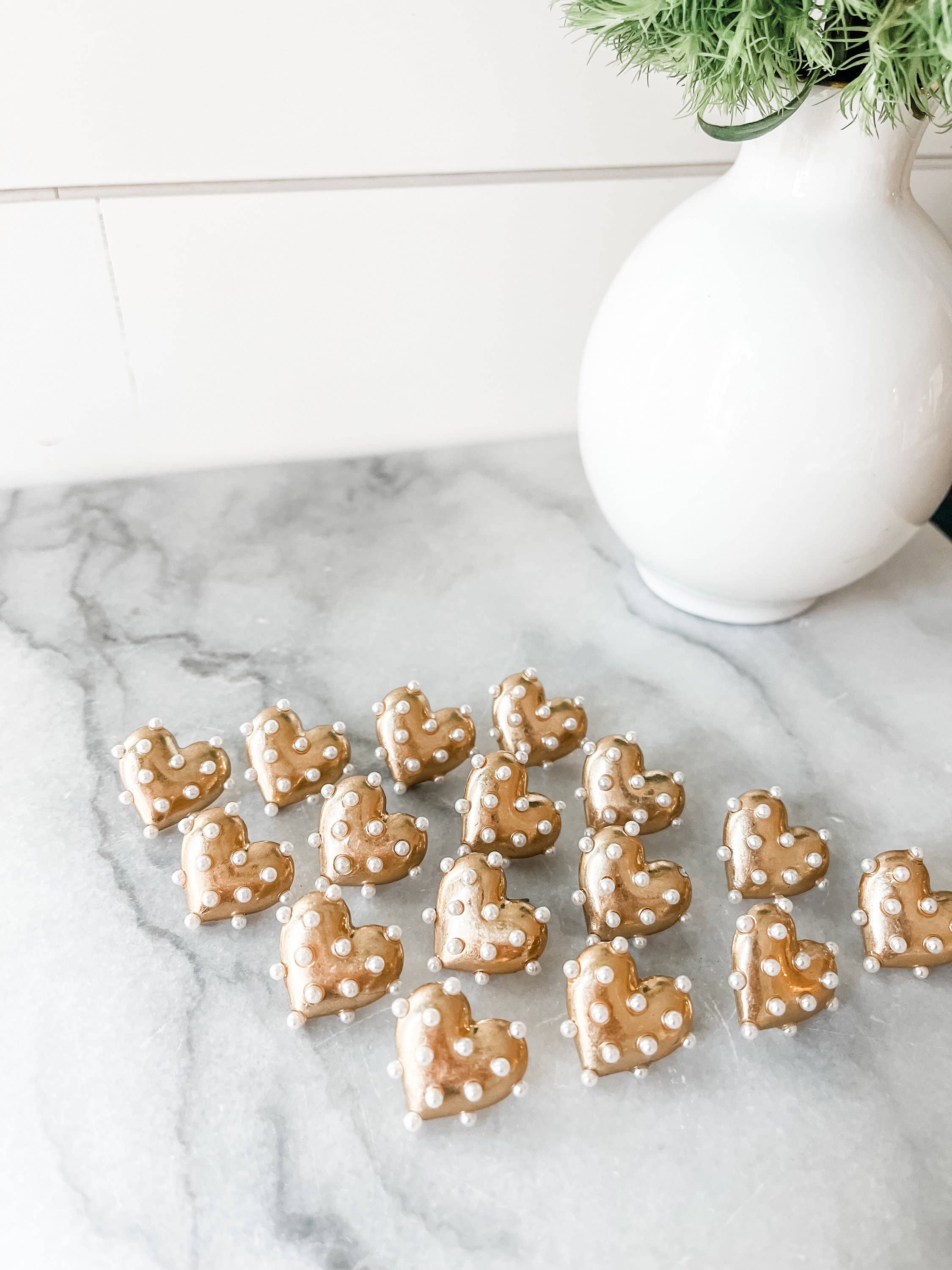 Brookhaven Baubles - Wholesale Stud/Post Earrings - Gold Pearl Heart Statement Studs - Valentine's Xoxo3