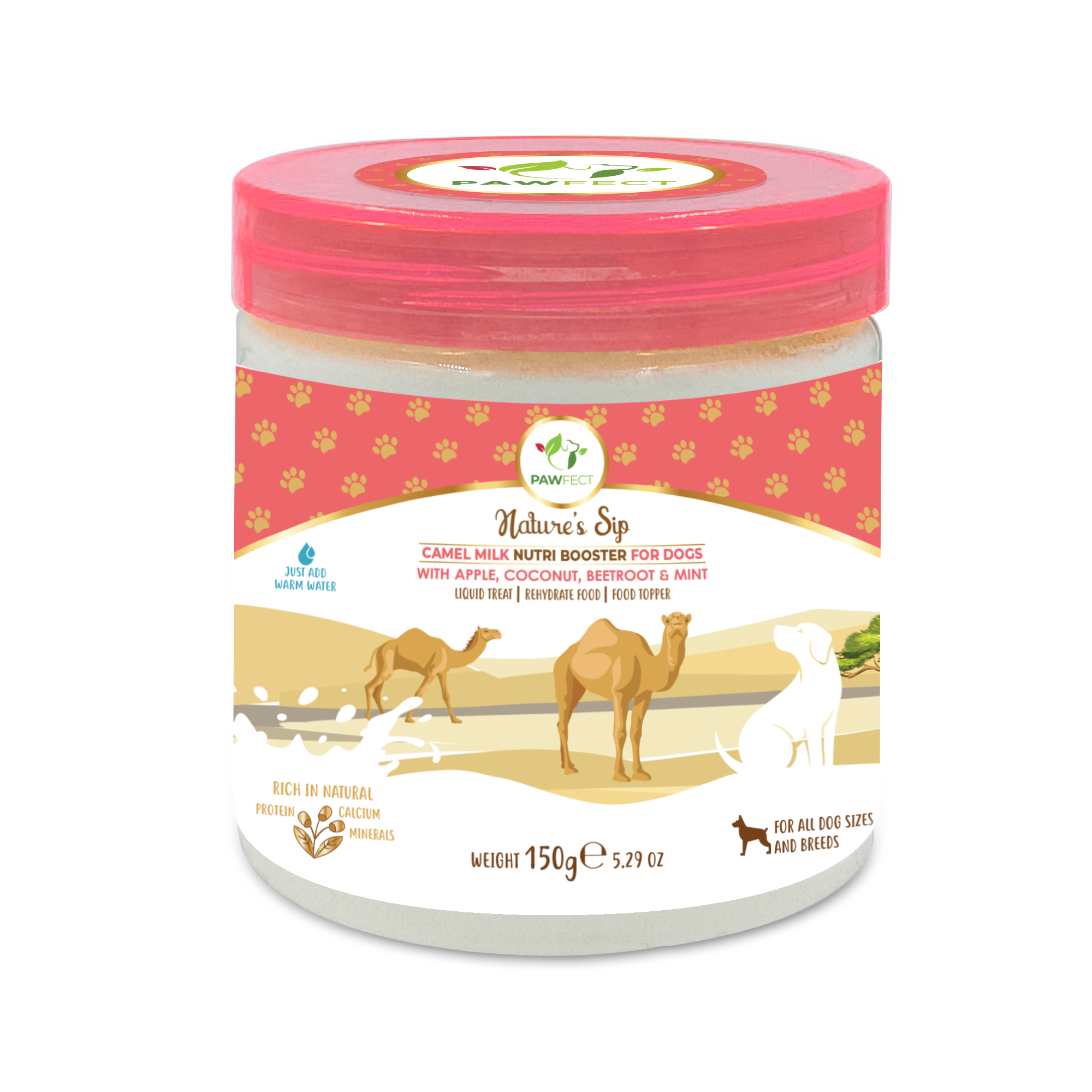 Pawfect Foods – wholesale Pet supplement – Dog – Pawfect Nature's Sip Camel Milk Powder with Apple, Coconut, Beetroot & Mint for dogs | Easily Digestible| Pre & Probiotics| Healthy Topper| Low Glycemic| Hydration Support0