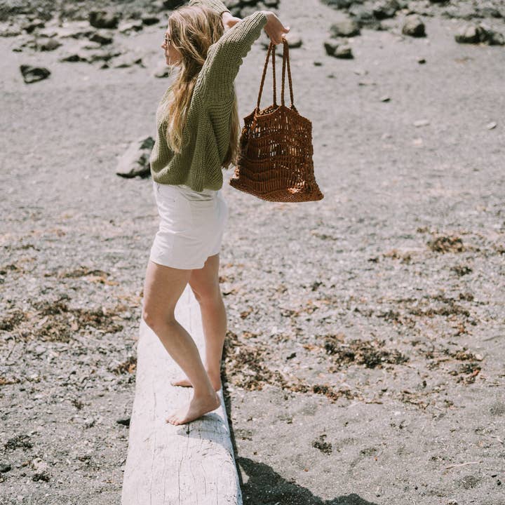 Happy French Gang – wholesale Beach bag – Luni Leather Woven Tan Bag2