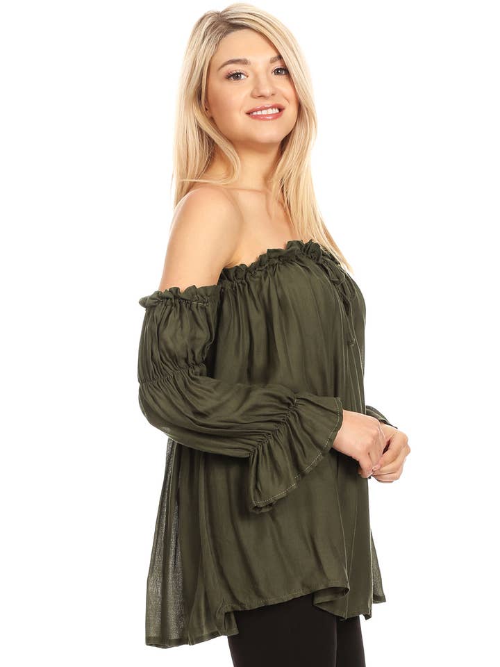 Anna Kaci Wholesale - Wholesale Blouse - Women's - Semi Sheer Boho Peasant Off the Shoulder Top36