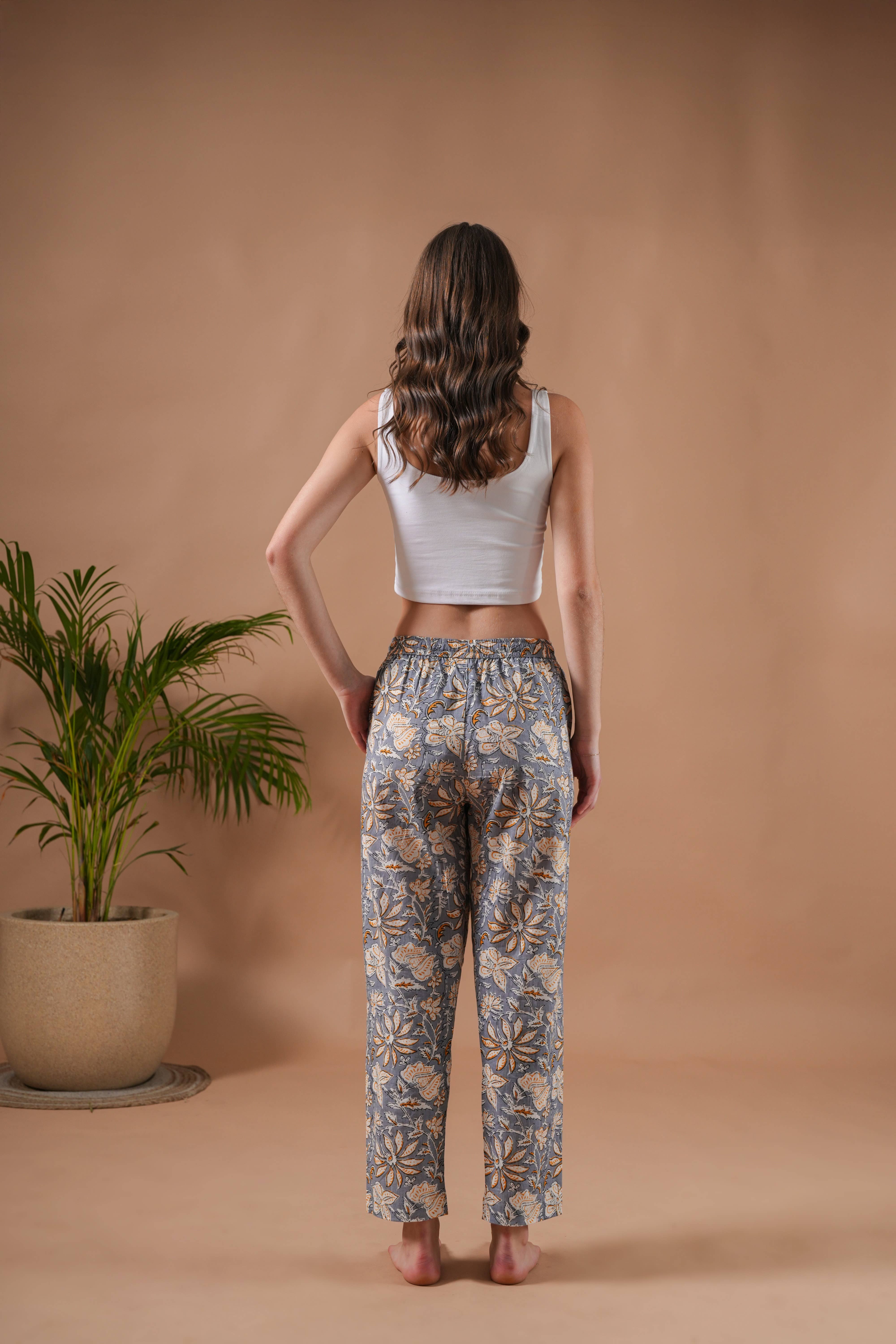 Zillajee - Wholesale Sleepwear Bottom - Women's - Cotton Pajama Pants Women - Charcoal Blooms2