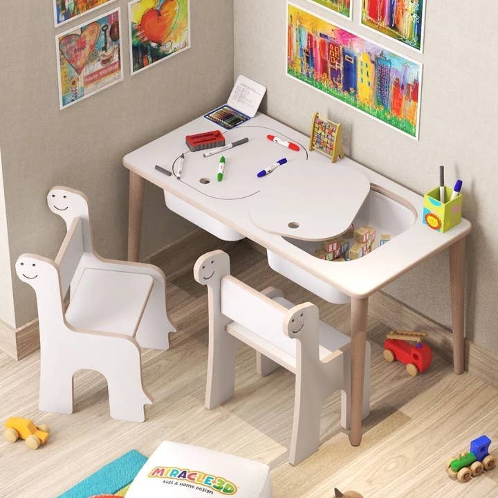 Bonnie Handmade - Wholesale Bouwset - Kinderen - Houten sensorische speeltafel, activiteitentafel voor kinderen met 2 bakken