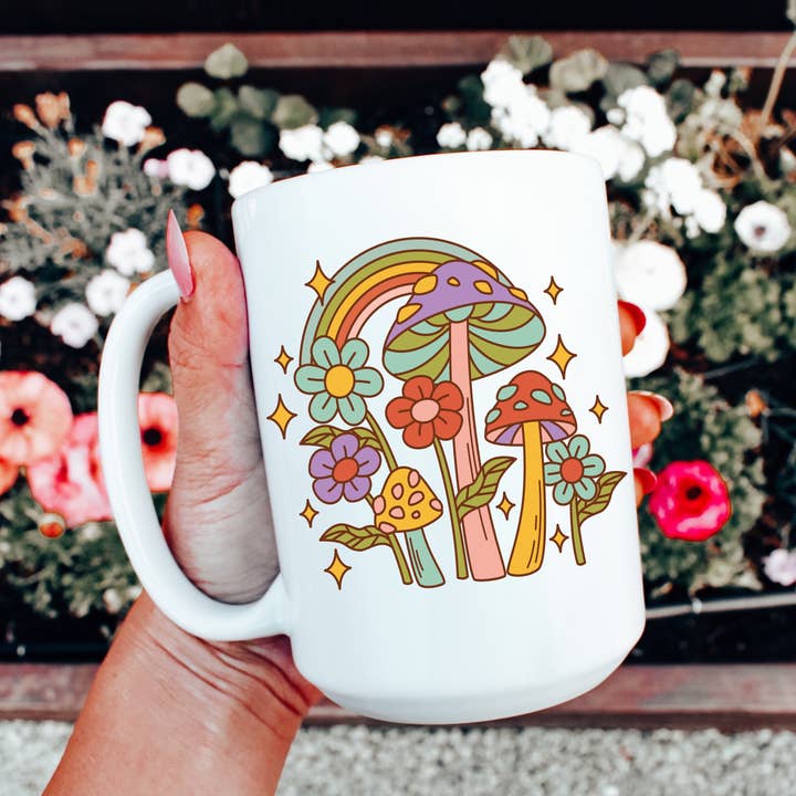 Ace the Pitmatian Co - Wholesale Coffee Mug - Groovy Retro Mushroom Mug