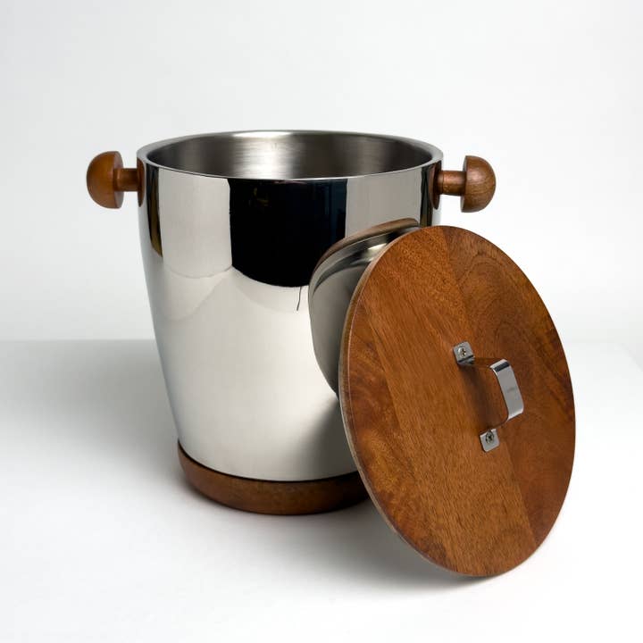 India Handicrafts Inc - Wholesale Ice Bucket - Polished Alum.&Wood Ice Bucket