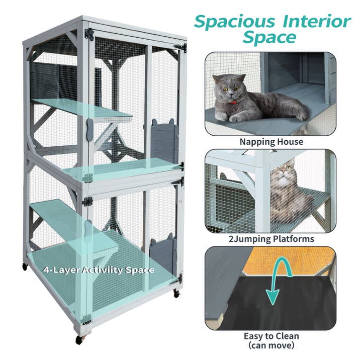 39F Inc. - Wholesale Pet Carrier - Cat - 71in Outdoor Wooden Catio with Roof and Wheels for Cats2