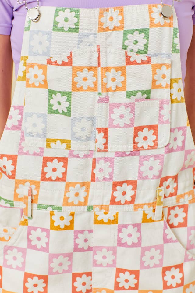 Multi Checker Floral Print Romper for wholesale on Faire