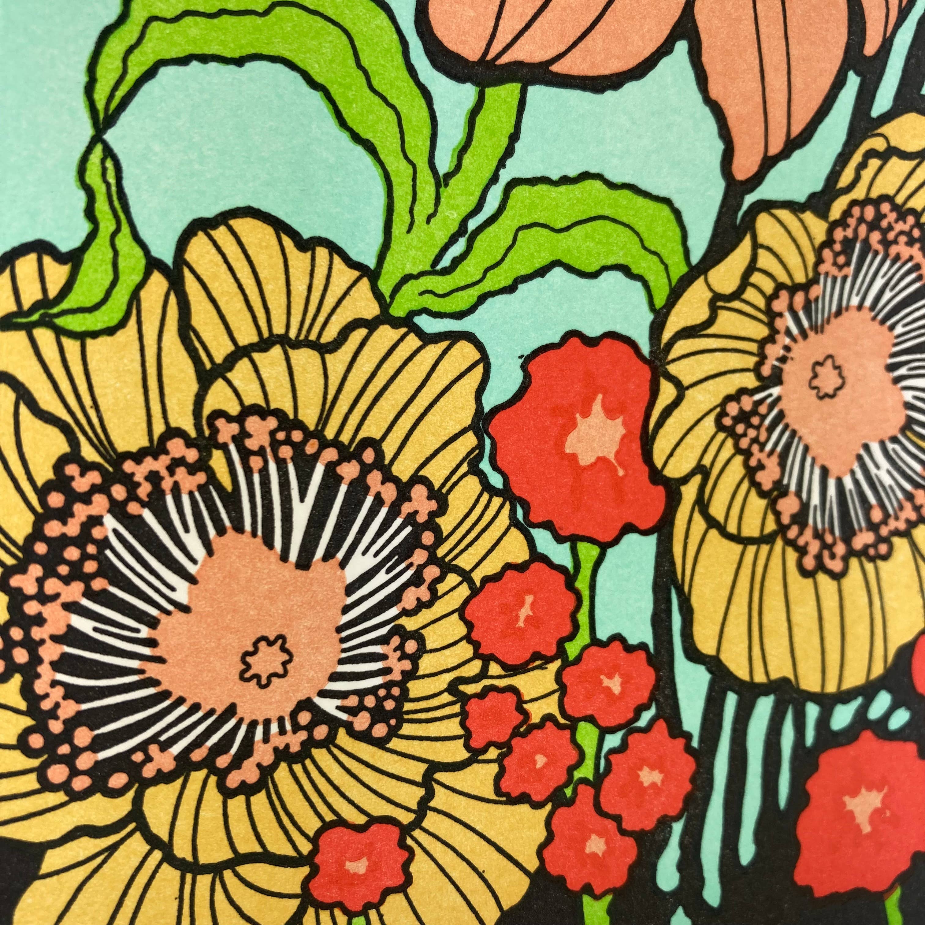 Old School Stationers - Vente Carte de vœux classique - Coquelicots et frondes fleurs heureuses3