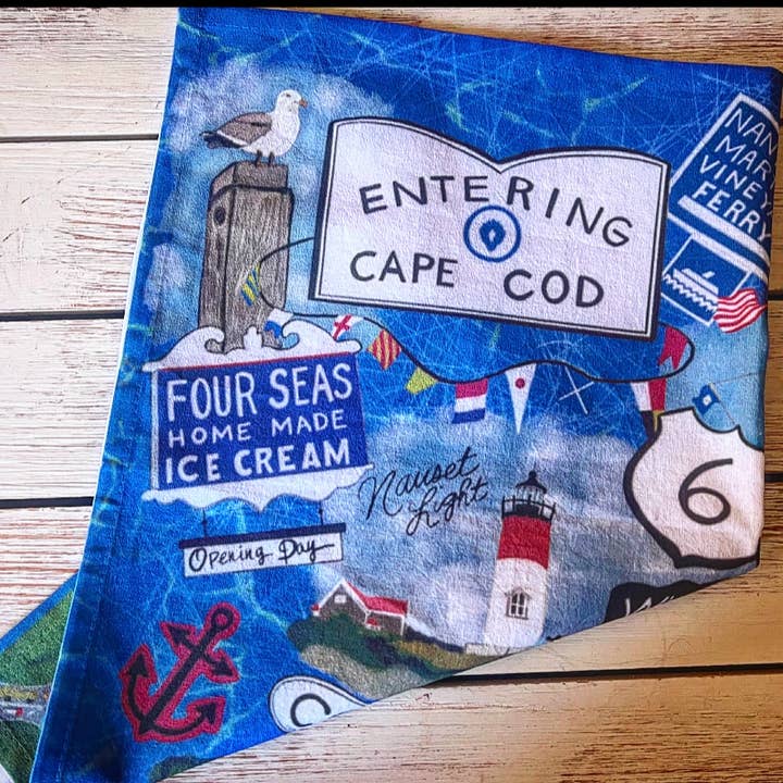 Domesticadence - Wholesale Tea Towel - Hand-Drawn Cape Cod Sites Dish / Tea Towels1