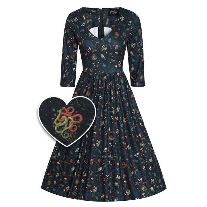 Billie långärmad klänning i mörkgrön mystisk skog för wholesale av Dolly & Dotty