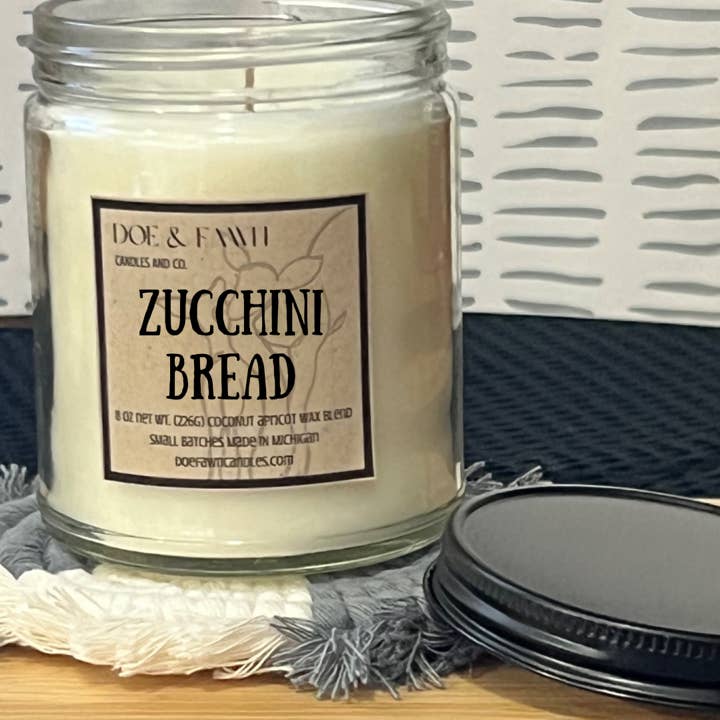 ZUCCHINI BREAD / 8 oz. Candle w/ black lid for wholesale by Doe & Fawn Candles and Co.