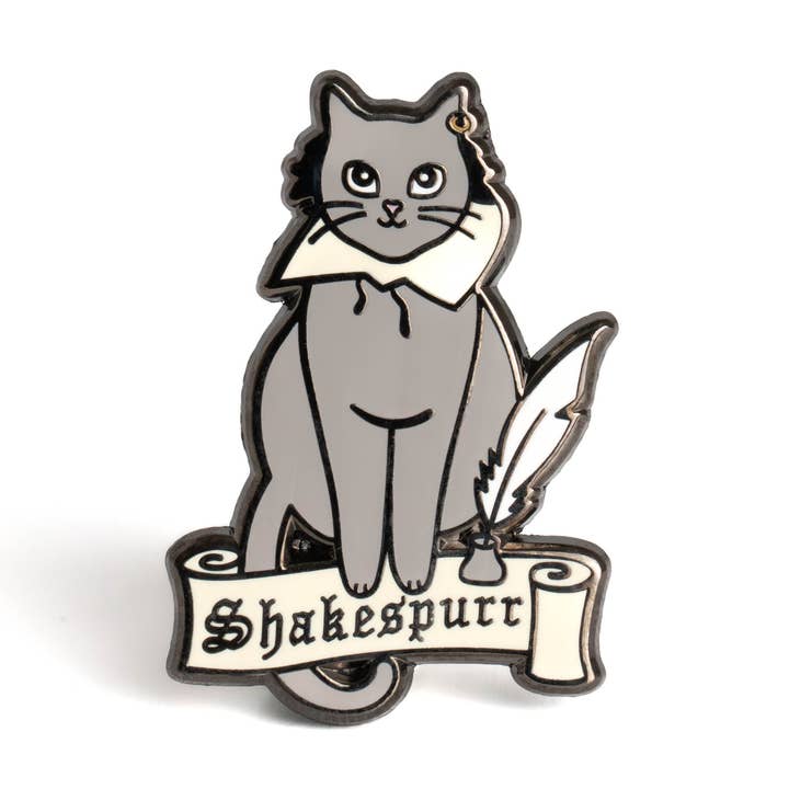 Shakespurr Enamel Pin for wholesale by Bona Fide Bookworm