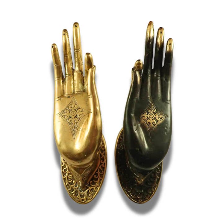 Brass Buddha Hand Door Pull / Wall Hook – Mudra Hand (Left or Right/S,M,L) for wholesale by Ubud Glass