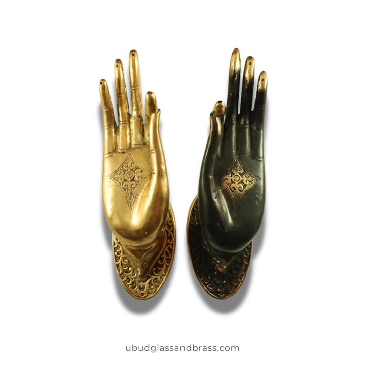 Brass Buddha Hand Door Pull / Wall Hook – Mudra Hand (Left or Right/S,M,L) for wholesale by Ubud Glass